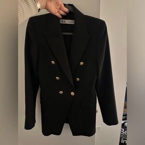 zara black double breasted blazer size xs